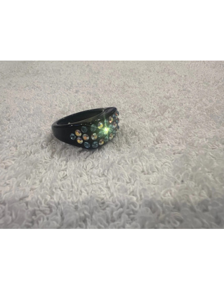Bague cristaluna julia acrylique noir swarovski aigue-marine aurore Boréaleneuf