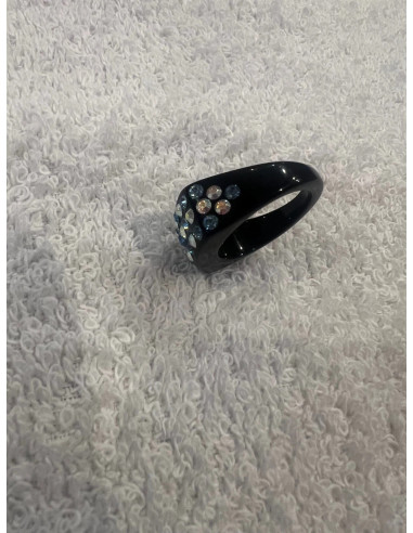 Bague cristaluna julia acrylique noir swarovski aigue-marine aurore Boréaleneuf