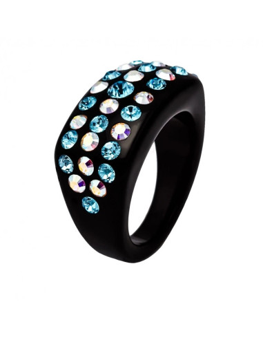 Bague cristaluna julia acrylique noir swarovski aigue-marine aurore Boréaleneuf
