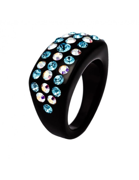 Bague cristaluna julia acrylique noir swarovski aigue-marine aurore Boréaleneuf
