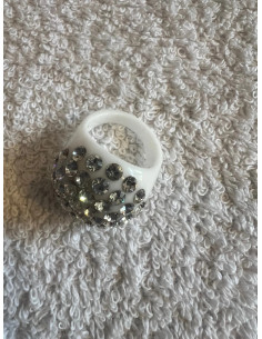 Bague cristaluna bombata acrylique blanc swarovski cristal neuf 103 500 00 2