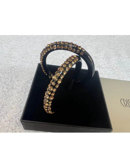 boucles oreilles cristaluna cre-ole l noires en cristal acrylique swarovski neuf