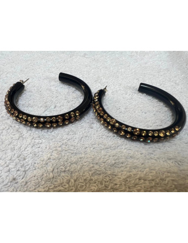 boucles oreilles cristaluna cre-ole l noires en cristal acrylique swarovski neuf