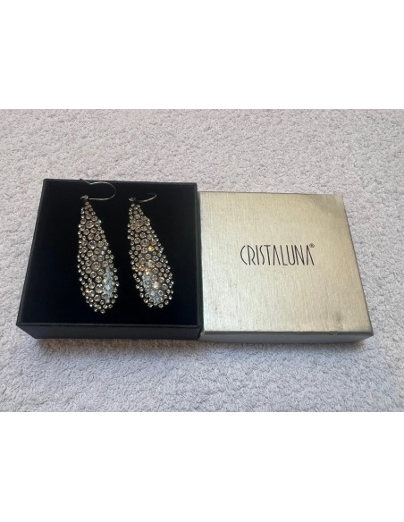 Boucles oreilles cristaluna larme noir cristal acrylique swarovski neuf 30128700