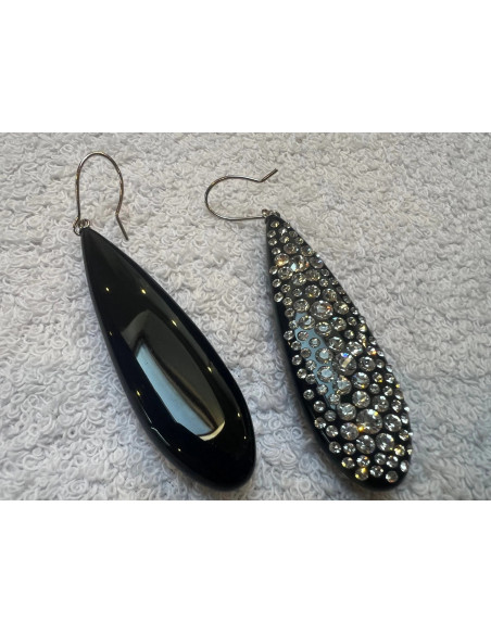 Boucles oreilles cristaluna larme noir cristal acrylique swarovski neuf 30128700