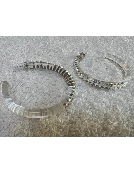 boucles oreilles cristaluna cre-ole l en cristal acrylique transparent swarovski