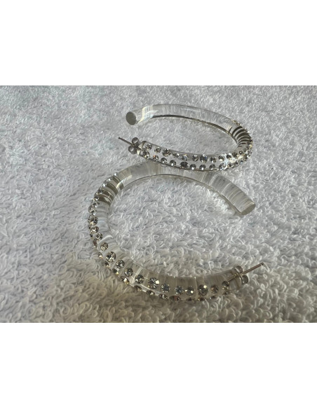 boucles oreilles cristaluna cre-ole l en cristal acrylique transparent swarovski