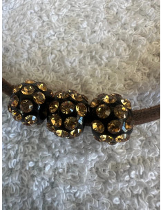 Collier cuir marron avec 3 pendentif sphère en cristal acrylique noir swarovski 2