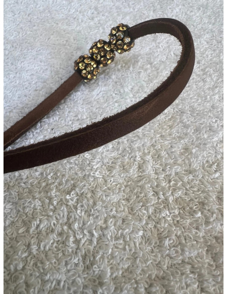 Collier cuir marron avec 3 pendentif sphère en cristal acrylique noir swarovski