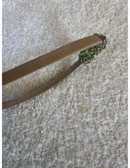 Collier cuir beige 3 pendentif sphère cristal acrylique transparent swarovski