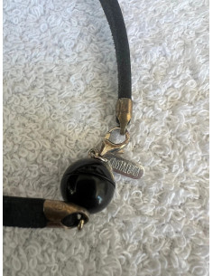 Collier cuir noir avec 3 pendentif sphère en cristal acrylique noir swarovski 2