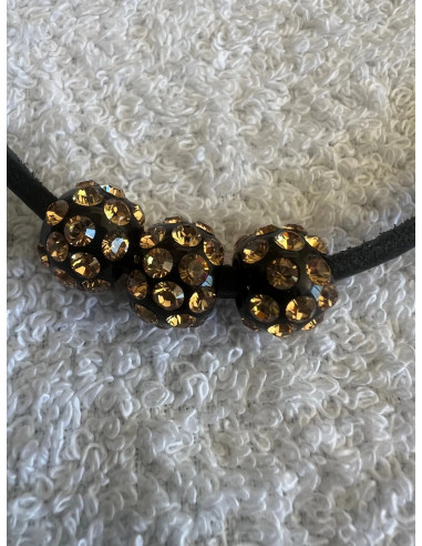 Collier cuir noir avec 3 pendentif sphère en cristal acrylique noir swarovski