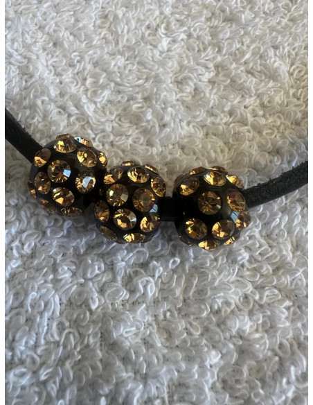 Collier cuir noir avec 3 pendentif sphère en cristal acrylique noir swarovski