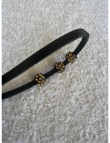 Collier cuir noir avec 3 pendentif sphère en cristal acrylique noir swarovski