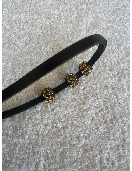 Collier cuir noir avec 3 pendentif sphère en cristal acrylique noir swarovski