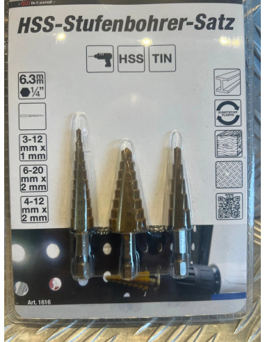 BGS Diy 1616 Jeu de 3 fraises HSS à étages 3-20 mm neuf