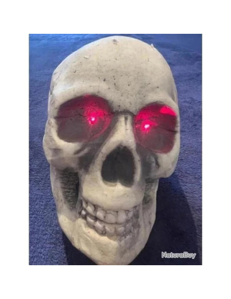 Crane tête de mort skull yeux rouges lumineux 14cm deguisement halloween