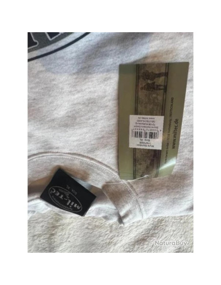 sweat shirt mil-tec gris chine imprime us armi au dos et logo devant taille xl