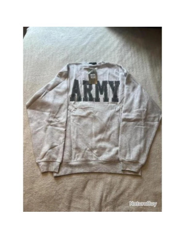 sweat shirt mil-tec gris chine imprime us armi au dos et logo devant taille xl