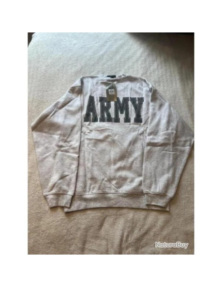 sweat shirt mil-tec gris chine imprime us armi au dos et logo devant taille xl