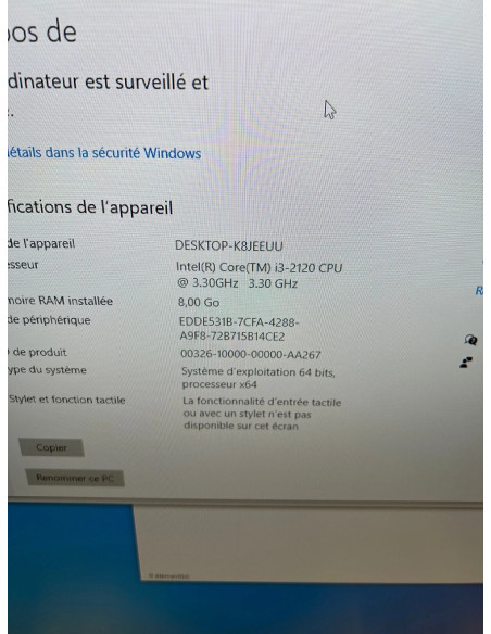 Ordinateur pc dust vision i375 i3-2120 cpu ssd 450 go geforce gt 620 avec ecran