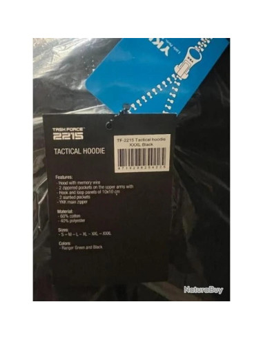 sweat veste tactique zippe capuche task force 2015 noir en xxl et xxxl TF-2215
