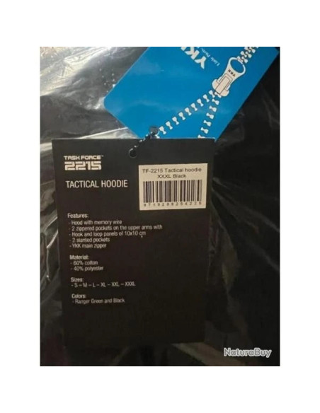 sweat veste tactique zippe capuche task force 2015 noir en xxl et xxxl TF-2215