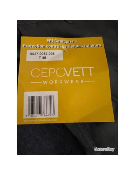 Pantalon de travail cepovett gris 100% coton taille 48