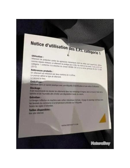 Pantalon de travail cepovett gris 100% coton taille 48