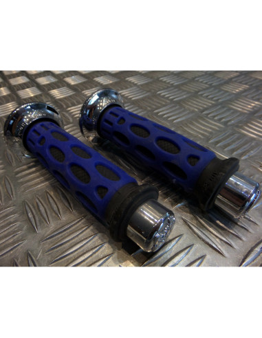 paire de poignée revêtement caoutchouc guidon 22 mm progrip 768 bleu noir et ch