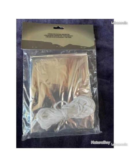 Tente de secours survie en mylar thermique fosco apacité 2 personnes 7m corde