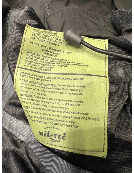 veste blouson parka mil-tec noir high protection taille m neuf