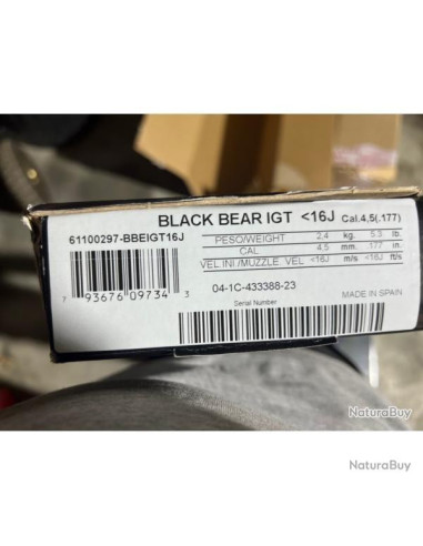 Neuf    Énergie: 16 joules Vitesse du plomb classique: jusqu’à 305 m/s Poids: 2.4 kilos Longueur: 110 cm Mécanisme: Réarmement m