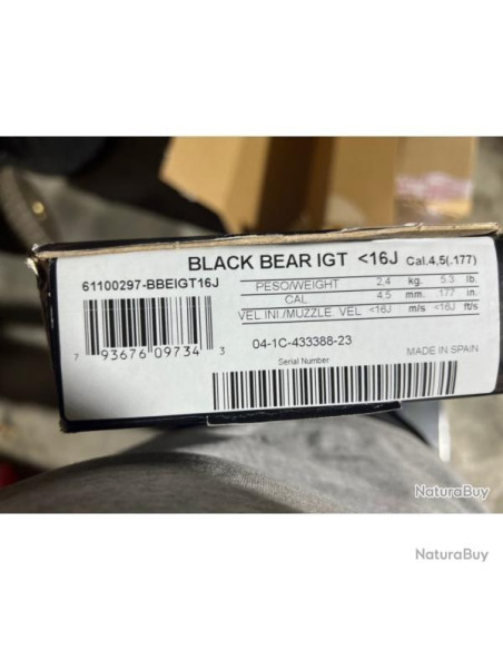 Neuf    Énergie: 16 joules Vitesse du plomb classique: jusqu’à 305 m/s Poids: 2.4 kilos Longueur: 110 cm Mécanisme: Réarmement m