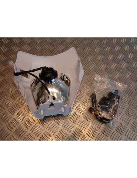 plaque phare tete fourche style ktm blanc universel adaptable moto enduro trail