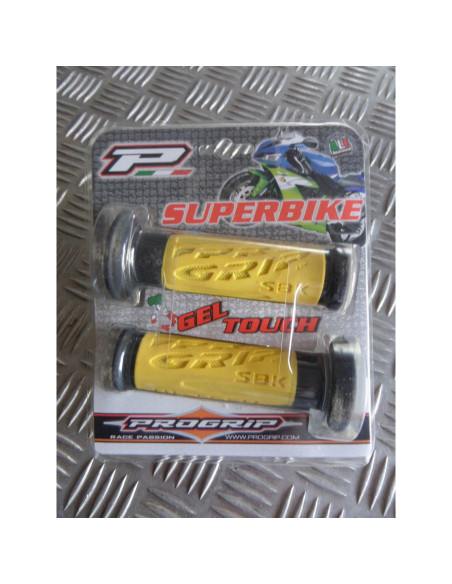 paire poignee revetement caoutchouc guidon 22 mm progrip 716 jaune et noir moto