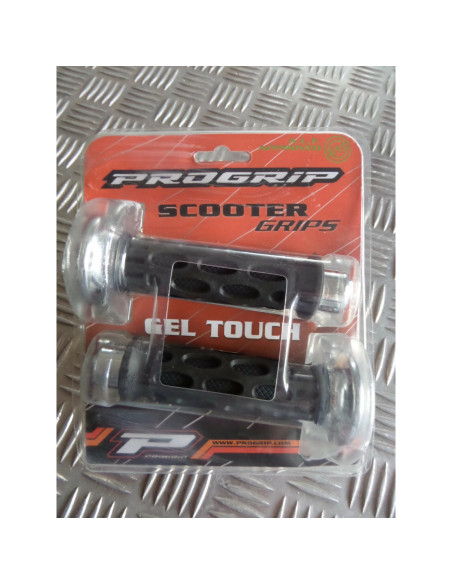 paire poignee revetement caoutchouc guidon 22 mm progrip 768 chrome et noir moto