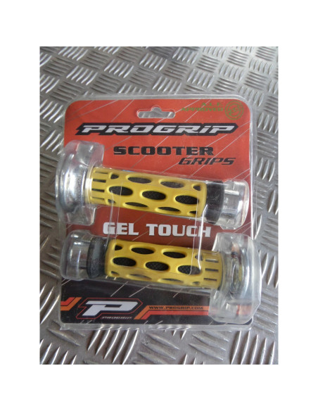 paire de poignee revetement caoutchouc guidon 22 mm progrip 768 jaune et noir mo