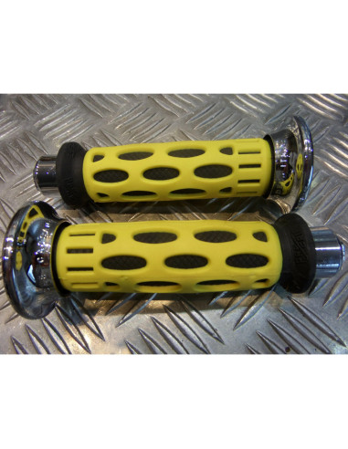 paire de poignee revetement caoutchouc guidon 22 mm progrip 768 jaune et noir mo