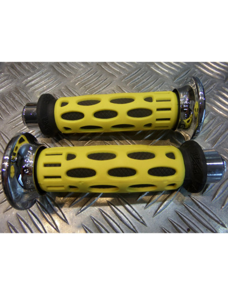 paire de poignee revetement caoutchouc guidon 22 mm progrip 768 jaune et noir mo