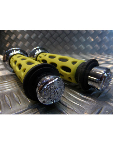 paire de poignee revetement caoutchouc guidon 22 mm progrip 768 jaune et noir mo