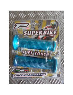 paire de poignee revetement caoutchouc guidon 22 mm progrip 717 bleu aluminium m