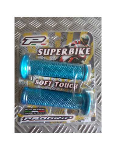 paire de poignee revetement caoutchouc guidon 22 mm progrip 717 bleu aluminium m