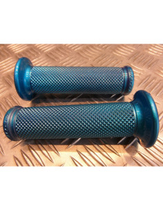 paire de poignee revetement caoutchouc guidon 22 mm progrip 717 bleu aluminium m 2