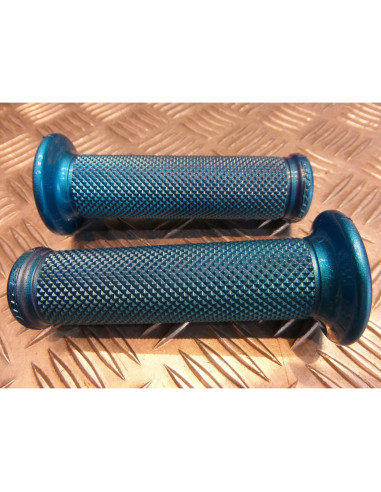 paire de poignee revetement caoutchouc guidon 22 mm progrip 717 bleu aluminium m