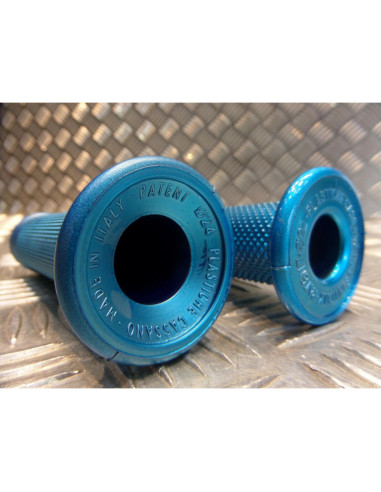 paire de poignee revetement caoutchouc guidon 22 mm progrip 717 bleu aluminium m