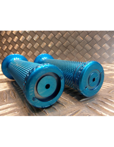 paire de poignee revetement caoutchouc guidon 22 mm progrip 717 bleu aluminium m