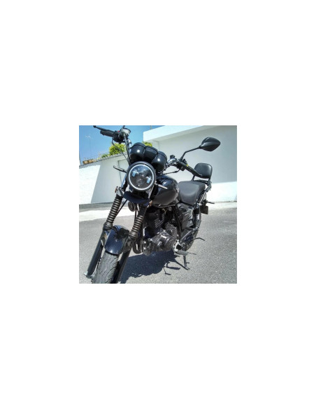 phare alu noir universel double led DRL+ patte fixation moto bobber custom chopp