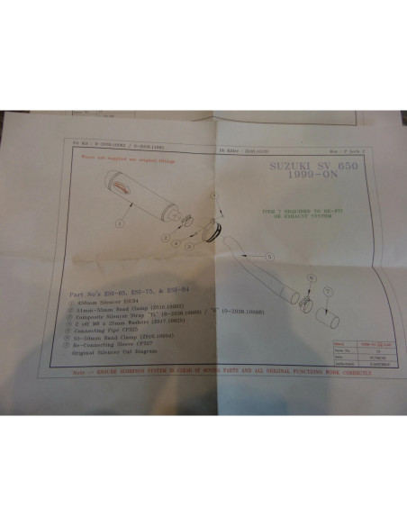 montage scorpion CP325 tube pot silencieux moto suzuki sv 650 Z039.SI84 collier