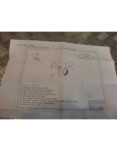 montage scorpion cp018 tube pot silencieux moto yamaha yzf 1000 r1 Z039.YA59 col